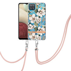 Silicone Candy Rubber Gel Fashionable Pattern Soft Case Cover with Lanyard Strap Y06B for Samsung Galaxy A12 Nacho White