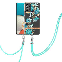 Silicone Candy Rubber Gel Fashionable Pattern Soft Case Cover with Lanyard Strap Y06B for Samsung Galaxy A23 4G Cyan