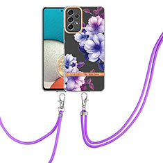 Silicone Candy Rubber Gel Fashionable Pattern Soft Case Cover with Lanyard Strap Y06B for Samsung Galaxy A23 4G Purple