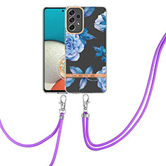 Silicone Candy Rubber Gel Fashionable Pattern Soft Case Cover with Lanyard Strap Y06B for Samsung Galaxy A23 5G Blue