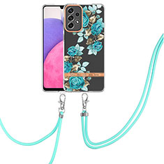 Silicone Candy Rubber Gel Fashionable Pattern Soft Case Cover with Lanyard Strap Y06B for Samsung Galaxy A33 5G Cyan