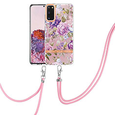 Silicone Candy Rubber Gel Fashionable Pattern Soft Case Cover with Lanyard Strap Y06B for Samsung Galaxy S20 5G Clove Purple