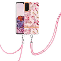 Silicone Candy Rubber Gel Fashionable Pattern Soft Case Cover with Lanyard Strap Y06B for Samsung Galaxy S20 5G Pink