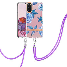 Silicone Candy Rubber Gel Fashionable Pattern Soft Case Cover with Lanyard Strap Y06B for Samsung Galaxy S20 Blue