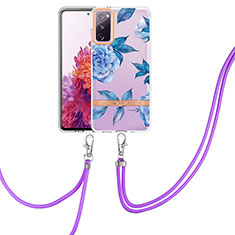 Silicone Candy Rubber Gel Fashionable Pattern Soft Case Cover with Lanyard Strap Y06B for Samsung Galaxy S20 FE (2022) 5G Blue