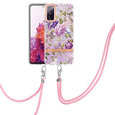 Silicone Candy Rubber Gel Fashionable Pattern Soft Case Cover with Lanyard Strap Y06B for Samsung Galaxy S20 FE (2022) 5G Clove Purple