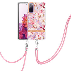 Silicone Candy Rubber Gel Fashionable Pattern Soft Case Cover with Lanyard Strap Y06B for Samsung Galaxy S20 FE (2022) 5G Pink