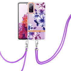 Silicone Candy Rubber Gel Fashionable Pattern Soft Case Cover with Lanyard Strap Y06B for Samsung Galaxy S20 FE 5G Purple