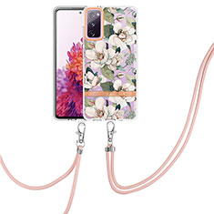 Silicone Candy Rubber Gel Fashionable Pattern Soft Case Cover with Lanyard Strap Y06B for Samsung Galaxy S20 FE 5G White