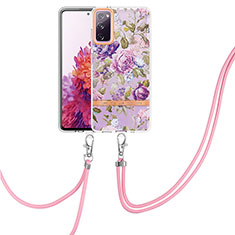 Silicone Candy Rubber Gel Fashionable Pattern Soft Case Cover with Lanyard Strap Y06B for Samsung Galaxy S20 Lite 5G Clove Purple