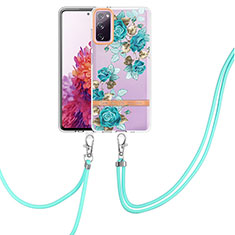 Silicone Candy Rubber Gel Fashionable Pattern Soft Case Cover with Lanyard Strap Y06B for Samsung Galaxy S20 Lite 5G Cyan