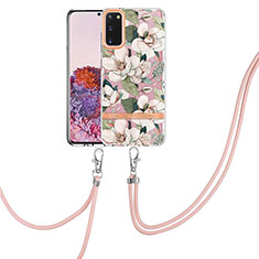 Silicone Candy Rubber Gel Fashionable Pattern Soft Case Cover with Lanyard Strap Y06B for Samsung Galaxy S20 White