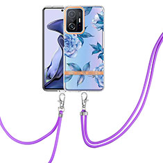 Silicone Candy Rubber Gel Fashionable Pattern Soft Case Cover with Lanyard Strap Y06B for Xiaomi Mi 11T Pro 5G Blue