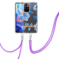 Silicone Candy Rubber Gel Fashionable Pattern Soft Case Cover with Lanyard Strap Y06B for Xiaomi Poco M4 Pro 5G Blue