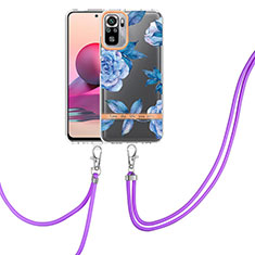 Silicone Candy Rubber Gel Fashionable Pattern Soft Case Cover with Lanyard Strap Y06B for Xiaomi Poco M5S Blue