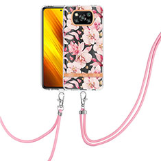 Silicone Candy Rubber Gel Fashionable Pattern Soft Case Cover with Lanyard Strap Y06B for Xiaomi Poco X3 NFC Pink