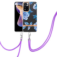Silicone Candy Rubber Gel Fashionable Pattern Soft Case Cover with Lanyard Strap Y06B for Xiaomi Poco X4 NFC Blue