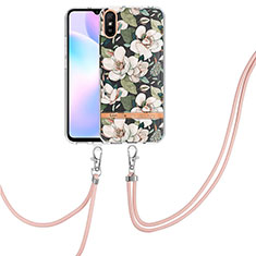 Silicone Candy Rubber Gel Fashionable Pattern Soft Case Cover with Lanyard Strap Y06B for Xiaomi Redmi 9A White