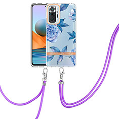 Silicone Candy Rubber Gel Fashionable Pattern Soft Case Cover with Lanyard Strap Y06B for Xiaomi Redmi Note 10 Pro 4G Blue