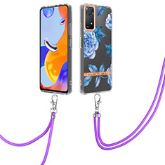 Silicone Candy Rubber Gel Fashionable Pattern Soft Case Cover with Lanyard Strap Y06B for Xiaomi Redmi Note 11 Pro 4G Blue