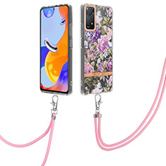 Silicone Candy Rubber Gel Fashionable Pattern Soft Case Cover with Lanyard Strap Y06B for Xiaomi Redmi Note 11 Pro 4G Clove Purple