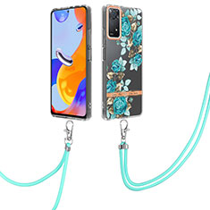 Silicone Candy Rubber Gel Fashionable Pattern Soft Case Cover with Lanyard Strap Y06B for Xiaomi Redmi Note 11 Pro 4G Cyan