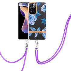 Silicone Candy Rubber Gel Fashionable Pattern Soft Case Cover with Lanyard Strap Y06B for Xiaomi Redmi Note 11 Pro+ Plus 5G Blue