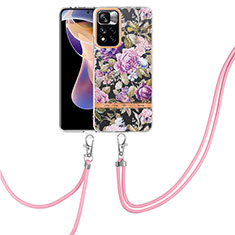 Silicone Candy Rubber Gel Fashionable Pattern Soft Case Cover with Lanyard Strap Y06B for Xiaomi Redmi Note 11 Pro+ Plus 5G Clove Purple