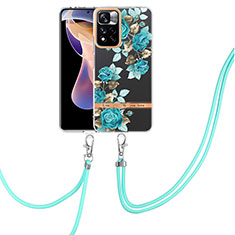Silicone Candy Rubber Gel Fashionable Pattern Soft Case Cover with Lanyard Strap Y06B for Xiaomi Redmi Note 11 Pro+ Plus 5G Cyan