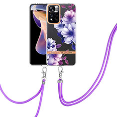 Silicone Candy Rubber Gel Fashionable Pattern Soft Case Cover with Lanyard Strap Y06B for Xiaomi Redmi Note 11 Pro+ Plus 5G Purple