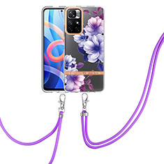 Silicone Candy Rubber Gel Fashionable Pattern Soft Case Cover with Lanyard Strap Y06B for Xiaomi Redmi Note 11S 5G Purple