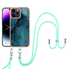 Silicone Candy Rubber Gel Fashionable Pattern Soft Case Cover with Lanyard Strap Y07B for Apple iPhone 13 Pro Green
