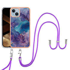 Silicone Candy Rubber Gel Fashionable Pattern Soft Case Cover with Lanyard Strap Y07B for Apple iPhone 13 Purple