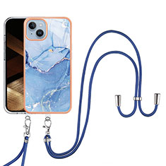 Silicone Candy Rubber Gel Fashionable Pattern Soft Case Cover with Lanyard Strap Y07B for Apple iPhone 14 Blue