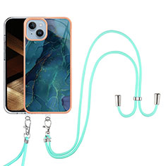 Silicone Candy Rubber Gel Fashionable Pattern Soft Case Cover with Lanyard Strap Y07B for Apple iPhone 14 Green