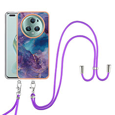 Silicone Candy Rubber Gel Fashionable Pattern Soft Case Cover with Lanyard Strap Y07B for Huawei Honor Magic5 Pro 5G Purple