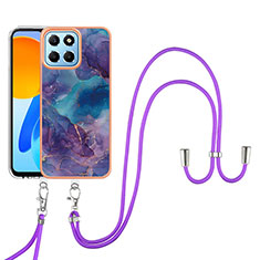Silicone Candy Rubber Gel Fashionable Pattern Soft Case Cover with Lanyard Strap Y07B for Huawei Honor X6S Purple