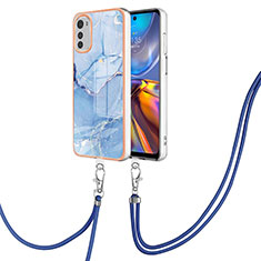 Silicone Candy Rubber Gel Fashionable Pattern Soft Case Cover with Lanyard Strap Y07B for Motorola Moto E32 Blue