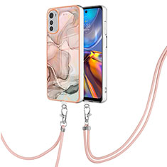 Silicone Candy Rubber Gel Fashionable Pattern Soft Case Cover with Lanyard Strap Y07B for Motorola Moto E32 Pink