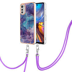 Silicone Candy Rubber Gel Fashionable Pattern Soft Case Cover with Lanyard Strap Y07B for Motorola Moto E32s Purple