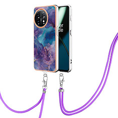 Silicone Candy Rubber Gel Fashionable Pattern Soft Case Cover with Lanyard Strap Y07B for OnePlus 11 5G Purple