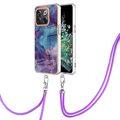 Silicone Candy Rubber Gel Fashionable Pattern Soft Case Cover with Lanyard Strap Y07B for OnePlus Ace Pro 5G Purple