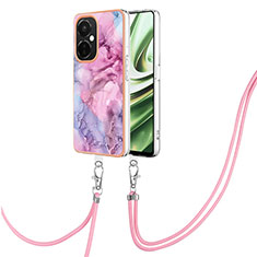 Silicone Candy Rubber Gel Fashionable Pattern Soft Case Cover with Lanyard Strap Y07B for OnePlus Nord CE 3 5G Clove Purple
