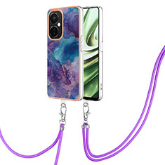 Silicone Candy Rubber Gel Fashionable Pattern Soft Case Cover with Lanyard Strap Y07B for OnePlus Nord CE 3 5G Purple