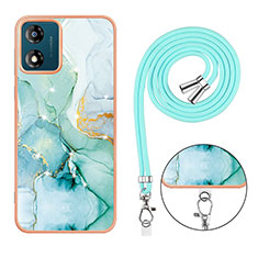 Silicone Candy Rubber Gel Fashionable Pattern Soft Case Cover with Lanyard Strap YB1 for Motorola Moto E13 Green