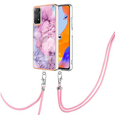 Silicone Candy Rubber Gel Fashionable Pattern Soft Case Cover with Lanyard Strap YB1 for Xiaomi Redmi Note 11 Pro 4G Clove Purple