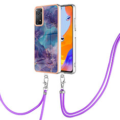 Silicone Candy Rubber Gel Fashionable Pattern Soft Case Cover with Lanyard Strap YB1 for Xiaomi Redmi Note 11 Pro 4G Purple