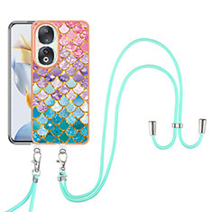 Silicone Candy Rubber Gel Fashionable Pattern Soft Case Cover with Lanyard Strap YB3 for Huawei Honor 90 5G Colorful