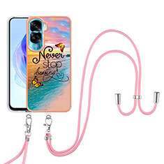 Silicone Candy Rubber Gel Fashionable Pattern Soft Case Cover with Lanyard Strap YB3 for Huawei Honor 90 Lite 5G Mixed