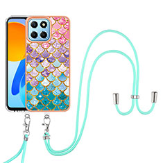 Silicone Candy Rubber Gel Fashionable Pattern Soft Case Cover with Lanyard Strap YB3 for Huawei Honor X6a Colorful